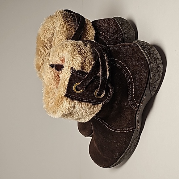 BareTraps Legend Booties Ankle Boot Brown Suede Leather Side Zipper Faux Fur 11M - Picture 6 of 16